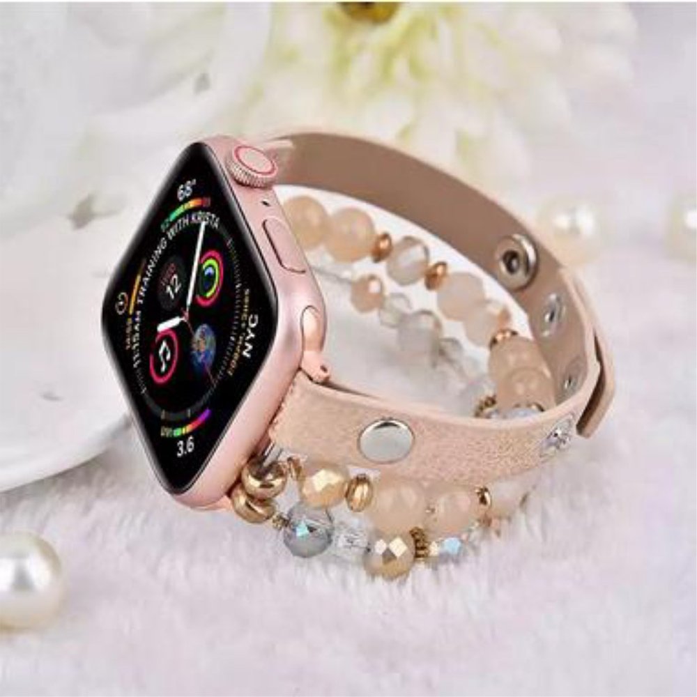 Leopard Calf Leather and Crystal Apple Watch Band Animal Bracelet Band